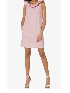 Ruffle Faux Leather Shift Dress Desert Rose Pink. This Dress is Crazy Cute!
